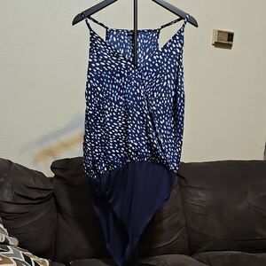 torrid Navy & White Printed Wrap Front Bodysuit